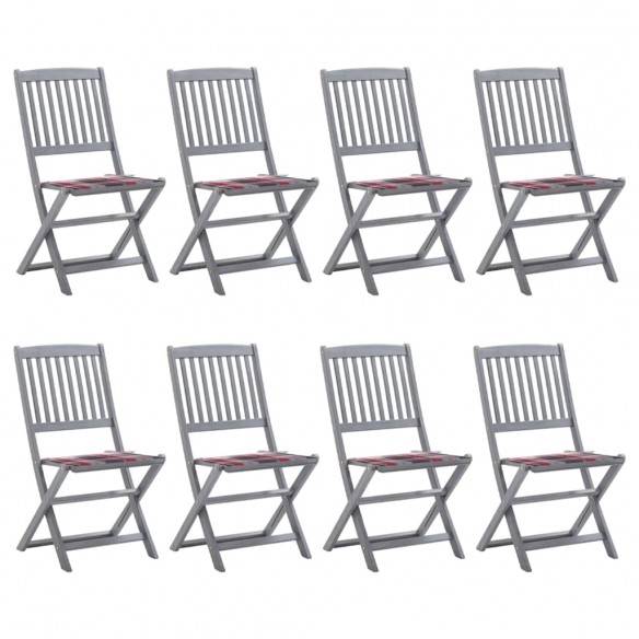 Chaises pliables d'extérieur 8 pcs avec coussins Bois d'acacia