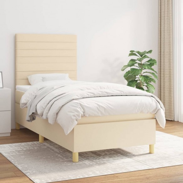 Cadre de lit avec matelas Crème 100x200 cm Tissu