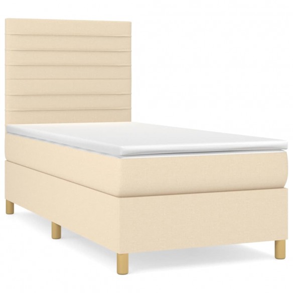 Cadre de lit avec matelas Crème 100x200 cm Tissu