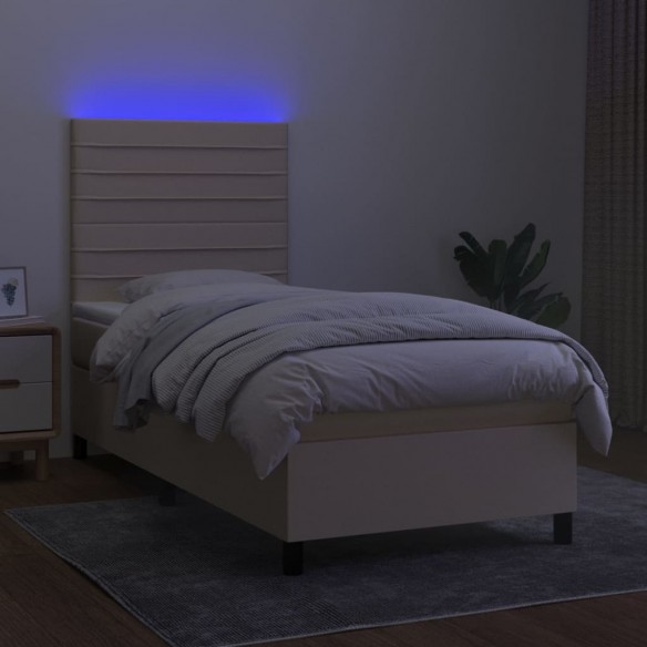 Cadre de lit et matelas et LED Crème 100x200cm Tissu