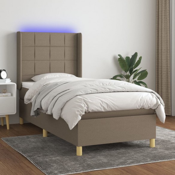 Cadre de lit matelas et LED Taupe 90x190 cm Tissu