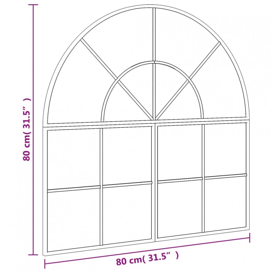 Miroir mural noir 80x80 cm arche fer