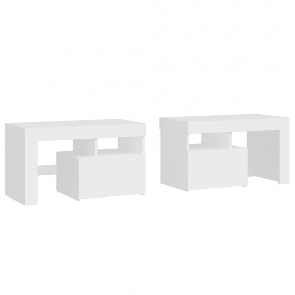 Tables de chevet 2 pcs et lumières LED Blanc 70x36,5x40 cm