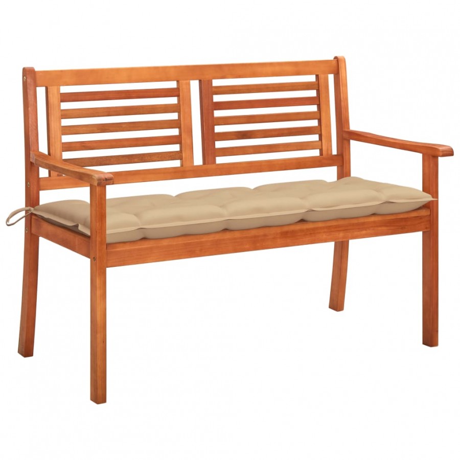 Banc de jardin 2 places avec coussin 120 cm Bois d'eucalyptus