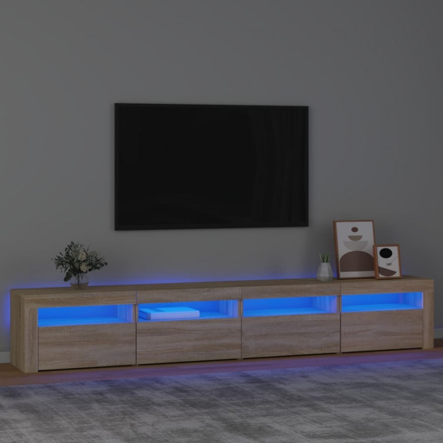 Meuble TV avec lumières LED Chêne...