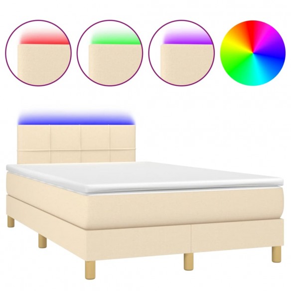 Cadre de lit matelas et LED crème 120x190 cm tissu