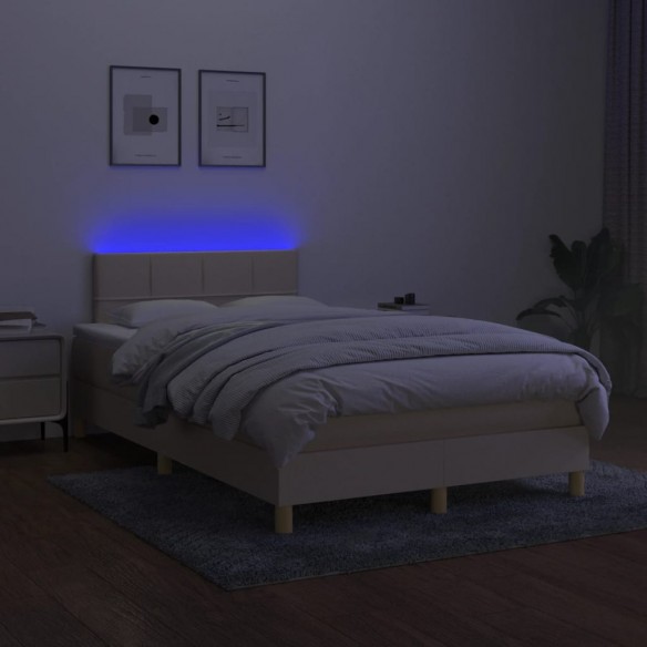 Cadre de lit matelas et LED crème 120x190 cm tissu