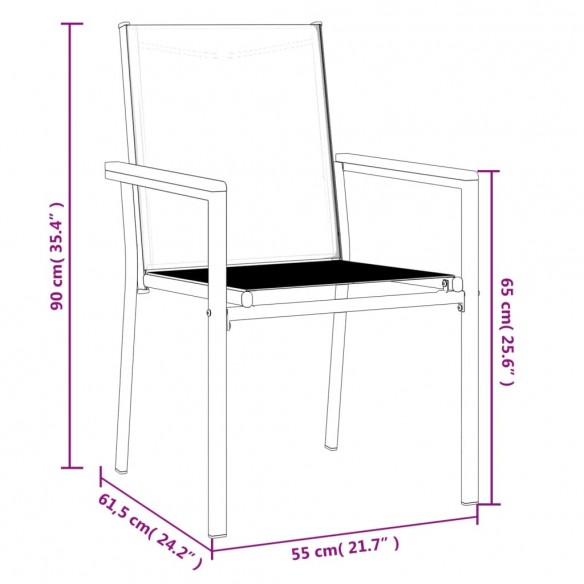 Chaises de jardin lot de 6 noir 55x61,5x90cm textilène et acier