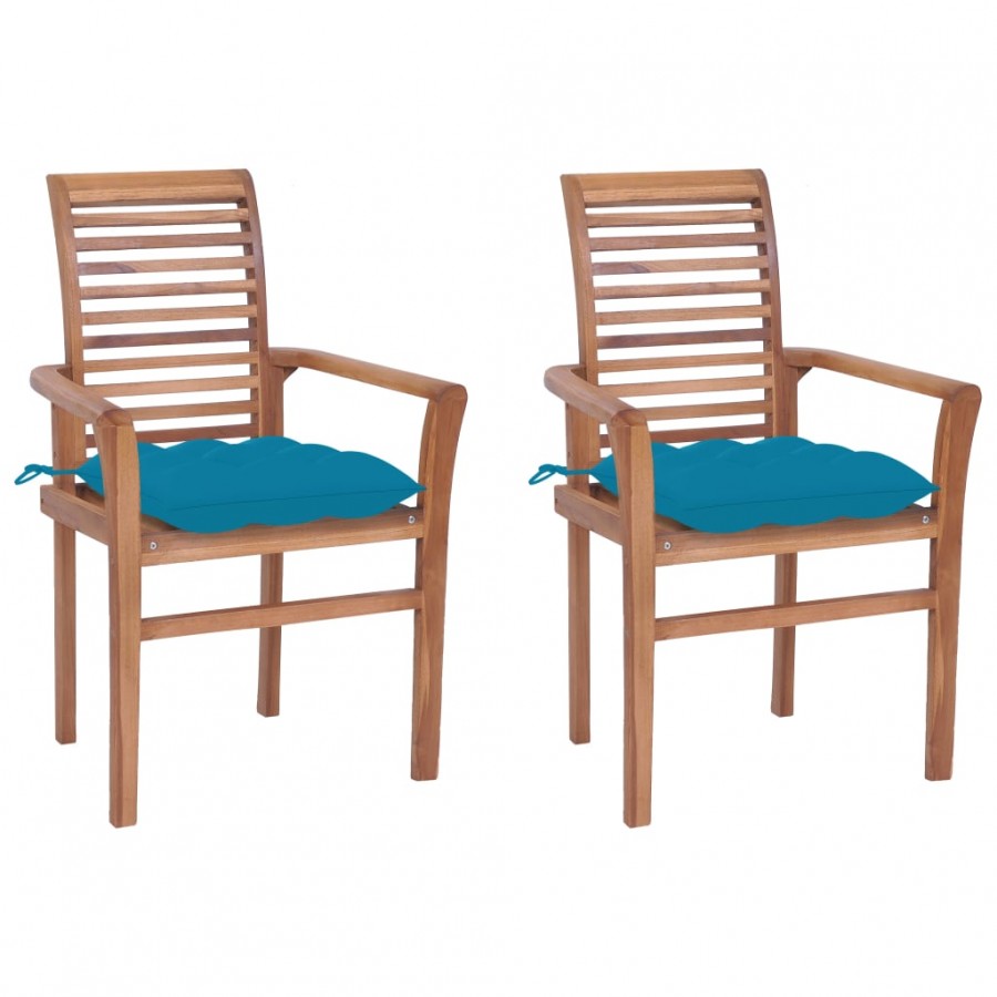 Chaises à dîner 2 pcs avec coussins bleu clair Bois de teck