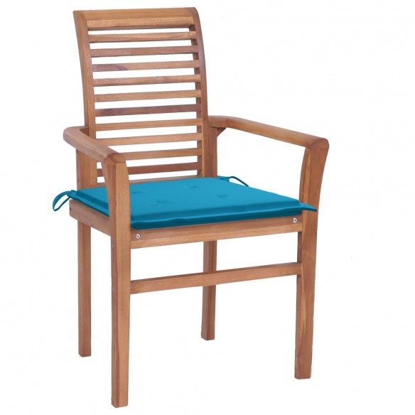 Chaises à dîner 2 pcs avec coussins bleu Bois de teck massif