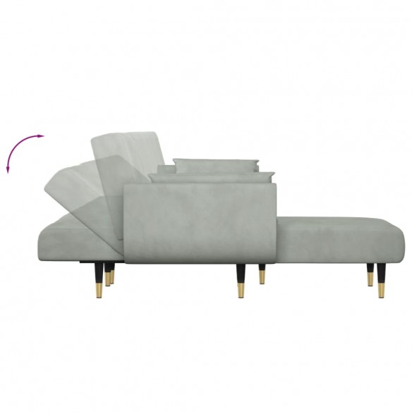 Canapé-lit en forme de L gris clair 275x140x70 cm velours