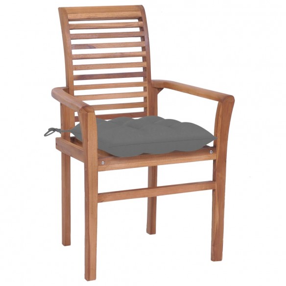 Chaises à dîner 2 pcs avec coussins gris Bois de teck solide