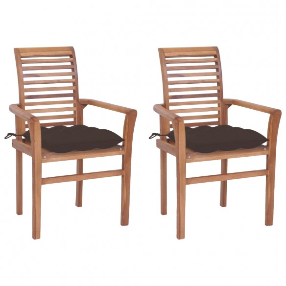 Chaises à dîner 2 pcs avec coussins taupe Bois de teck solide