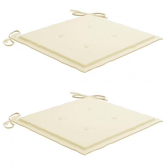 Chaises à dîner 2 pcs avec coussins crème Bois de teck massif