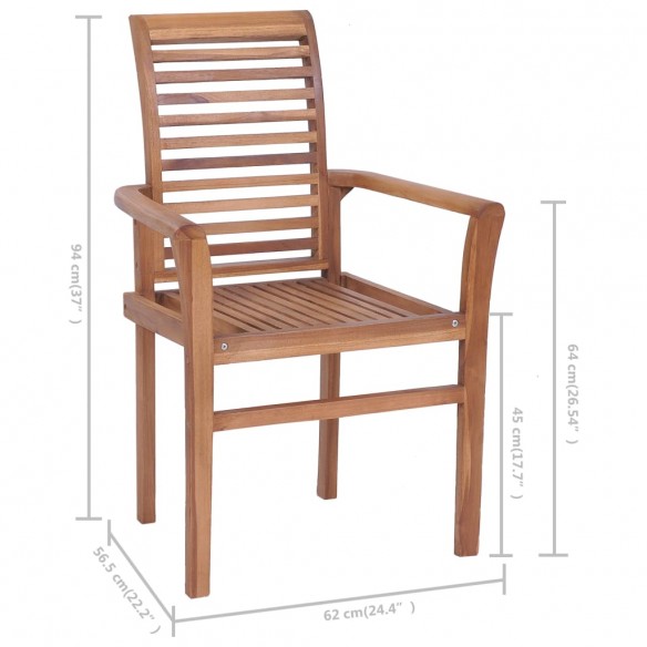 Chaises à dîner 2 pcs avec coussins crème Bois de teck massif