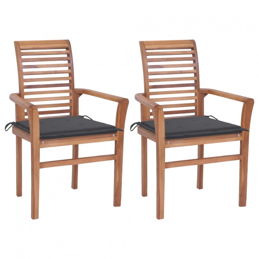 Chaises à dîner 2 pcs avec coussins anthracite Bois de teck