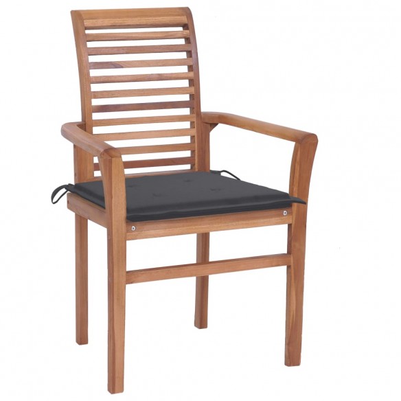 Chaises à dîner 2 pcs avec coussins anthracite Bois de teck