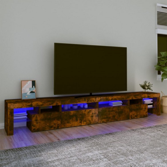 Meuble TV avec lumières LED Chêne fumé 260x36,5x40 cm