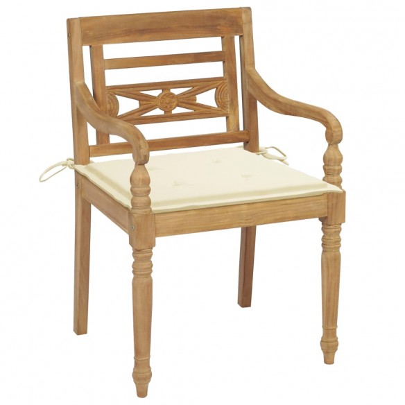 Chaises Batavia 2 pcs avec coussins crème Bois de teck massif