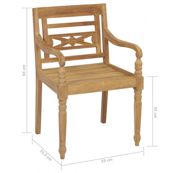 Chaises Batavia 2 pcs avec coussins crème Bois de teck massif