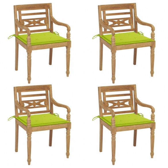 Chaises Batavia avec coussins 4 pcs Bois de teck solide