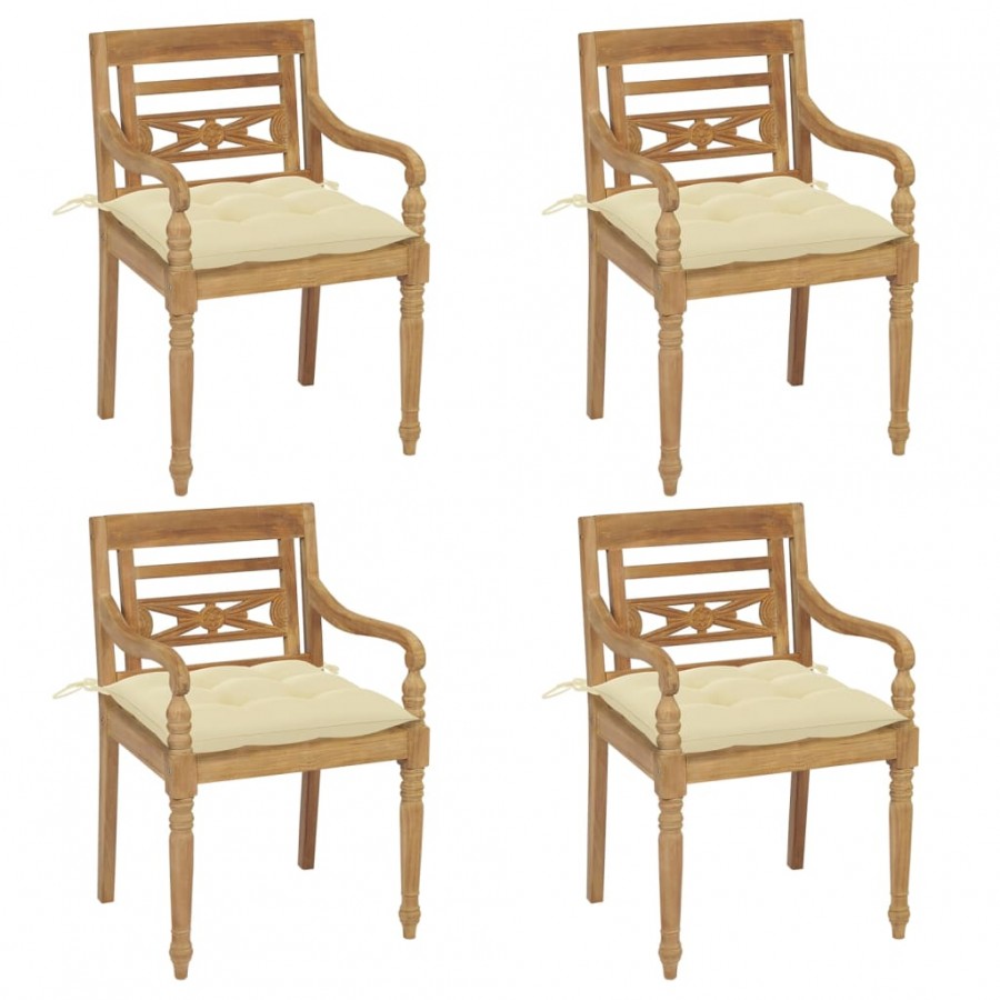 Chaises Batavia avec coussins 4 pcs Bois de teck solide