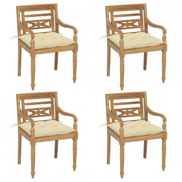 Chaises Batavia avec coussins 4 pcs Bois de teck solide