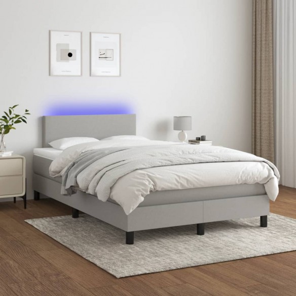 Cadre de lit matelas LED gris clair 120x190 cm tissu