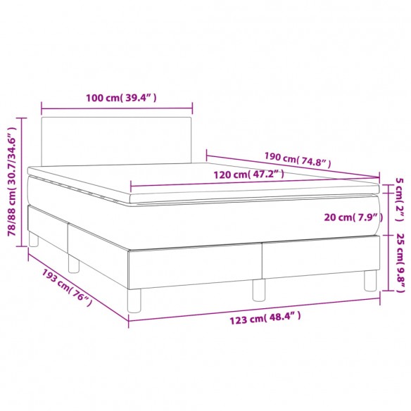 Cadre de lit matelas LED gris clair 120x190 cm tissu