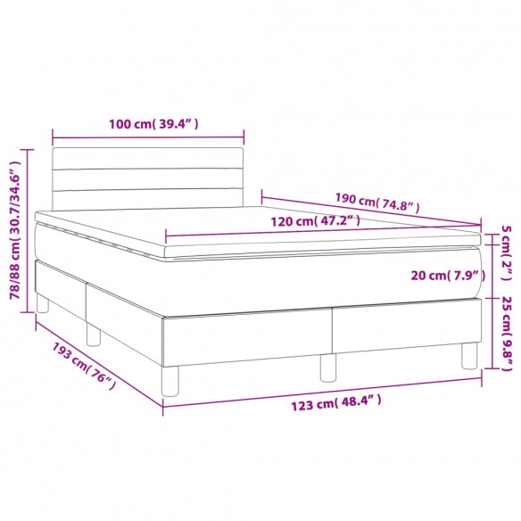 Cadre de lit matelas et LED taupe 120x190 cm tissu