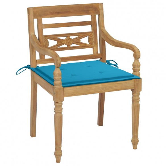 Chaises Batavia 2 pcs avec coussins bleus Bois de teck massif