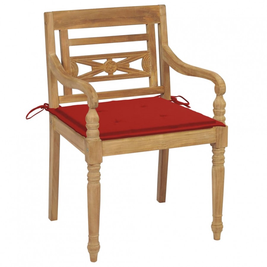 Chaises Batavia 2 pcs avec coussins rouges Bois de teck massif