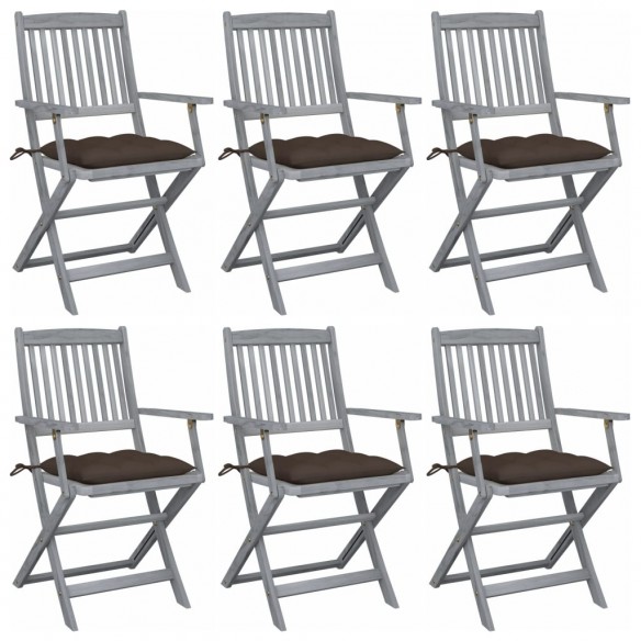 Chaises pliables d'extérieur 6 pcs avec coussins Bois d'acacia