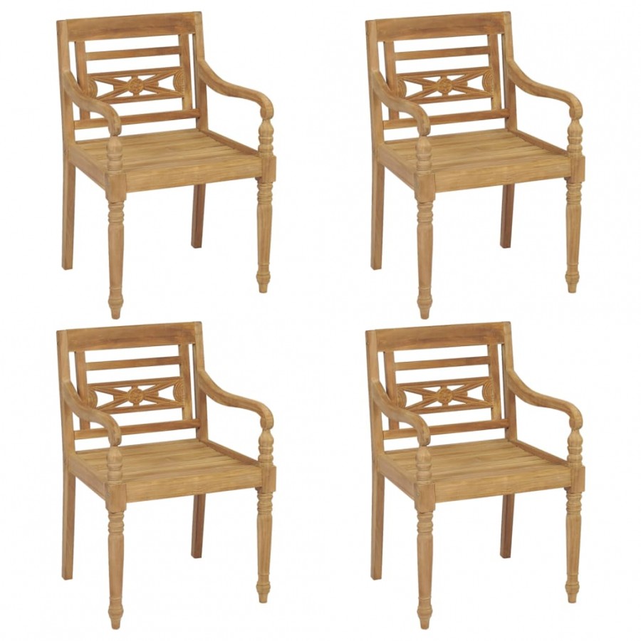 Chaises Batavia avec coussins 4 pcs Bois de teck solide