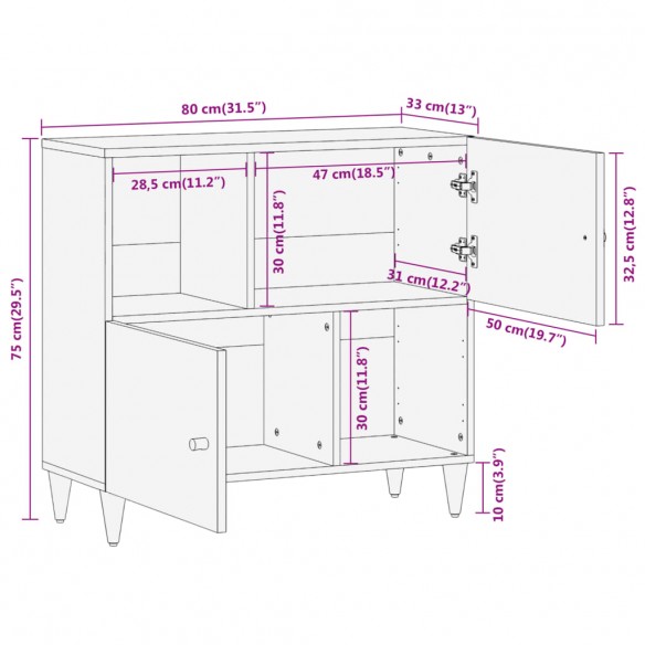 Armoire latérale 80x33x75 cm bois massif de manguier