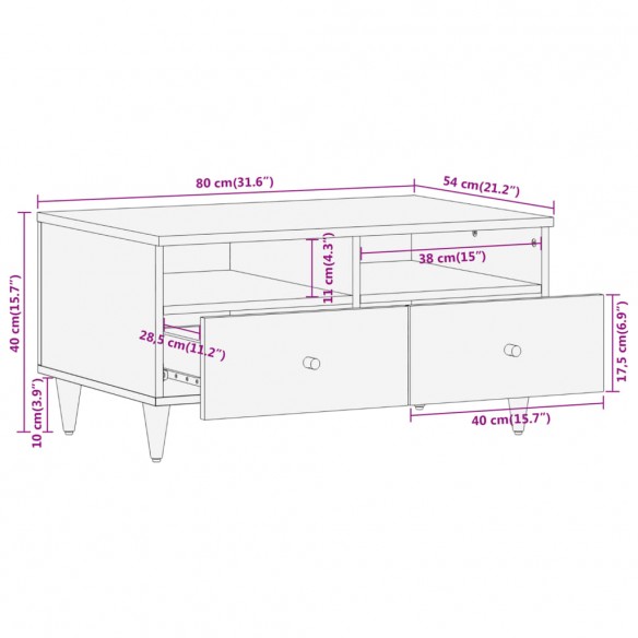 Table basse 80x54x40 cm bois de manguier massif