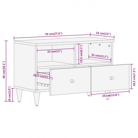 Meuble TV 70x33x46 cm Bois massif de manguier