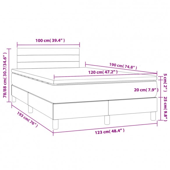 Cadre de lit matelas et LED noir 120x190 cm tissu