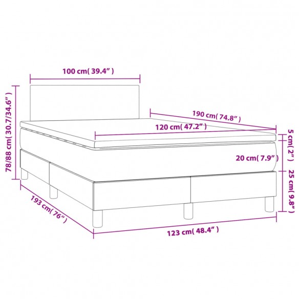 Cadre de lit matelas et LED taupe 120x190 cm tissu