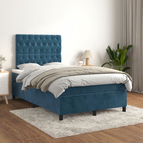 Cadre de lit et matelas bleu foncé 120x190cm velours