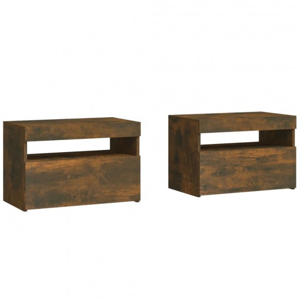 Tables de chevet 2 pcs et lumières LED Chêne fumé 60x35x40 cm