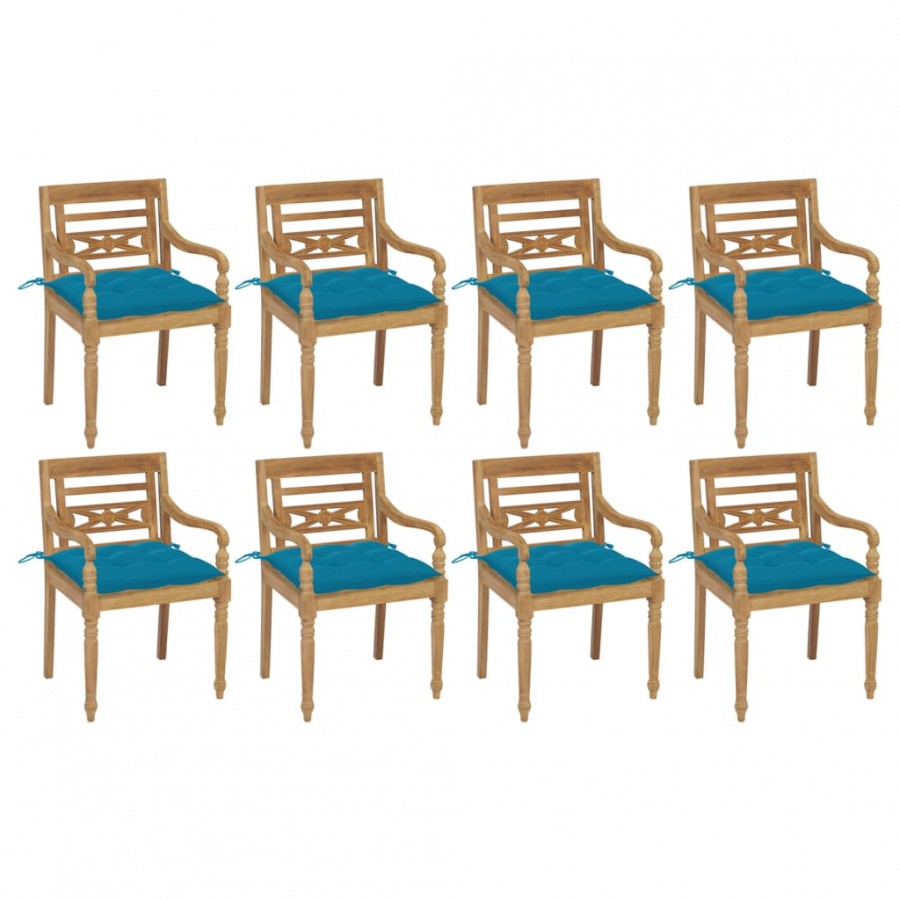 Chaises Batavia avec coussins 8 pcs Bois de teck solide