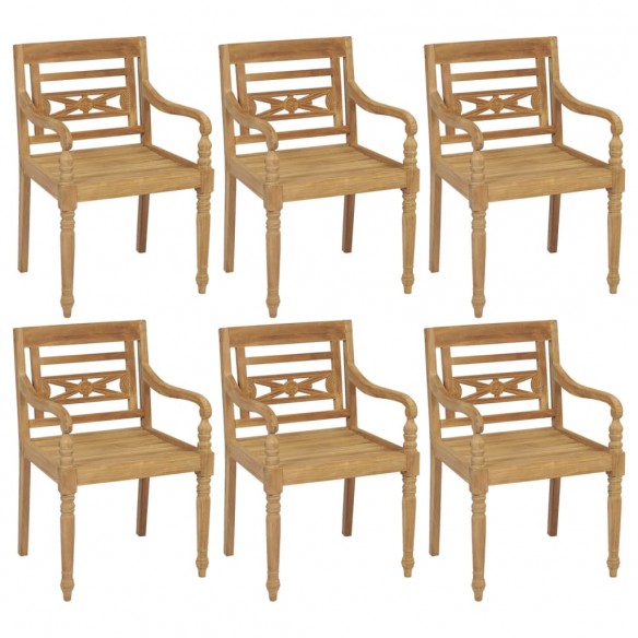 Chaises Batavia avec coussins 6 pcs Bois de teck solide