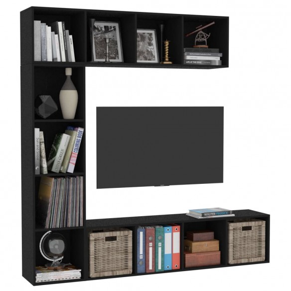 Ensemble de bibliothèque/meuble TV 3 pcs Noir 180x30x180 cm