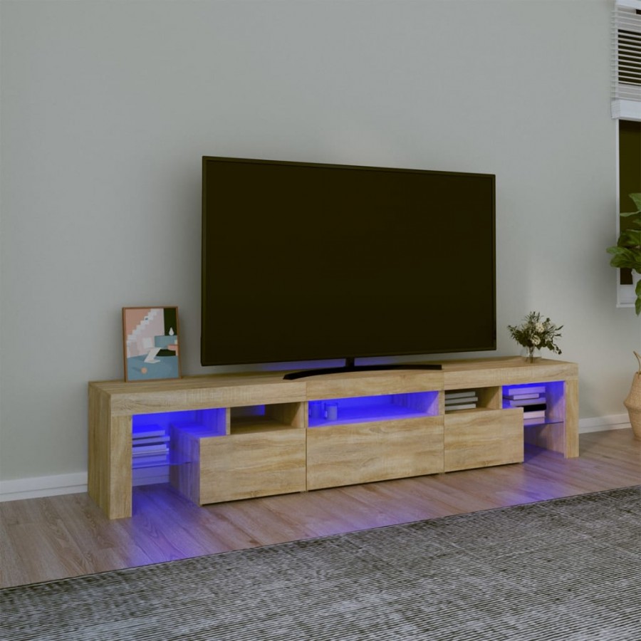 Meuble TV avec lumières LED Chêne sonoma 200x36,5x40 cm