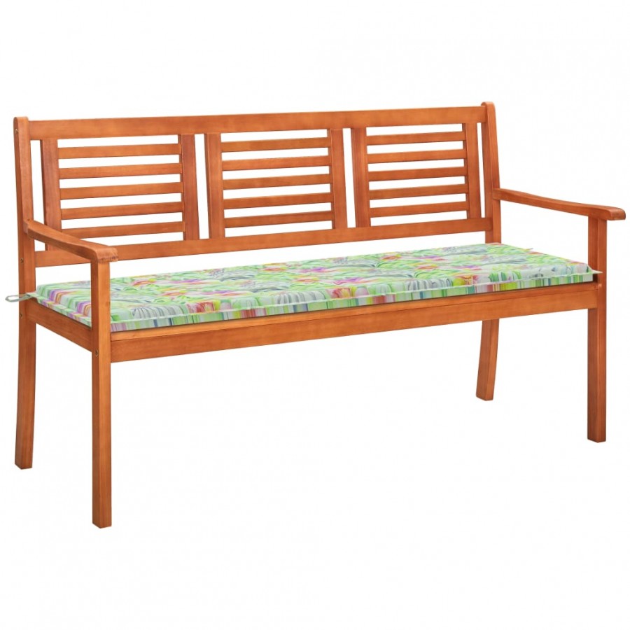 Banc de jardin 3 places avec coussin 150 cm Bois d'eucalyptus