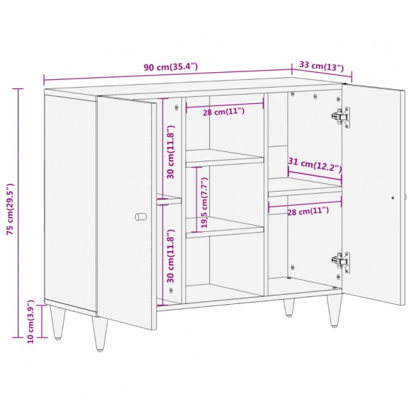 Armoire latérale 90x33x75 cm bois massif de manguier