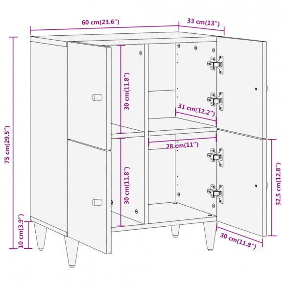 Armoire latérale 60x33x75 cm bois massif de manguier