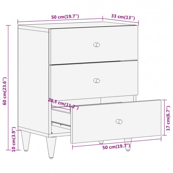 Table de chevet 50x33x60 cm bois de manguier massif