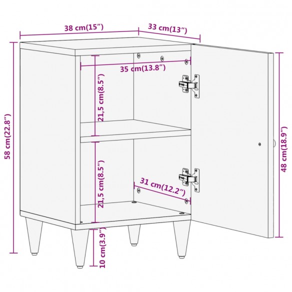 Armoire de salle de bain 38x33x58 cm bois massif de manguier